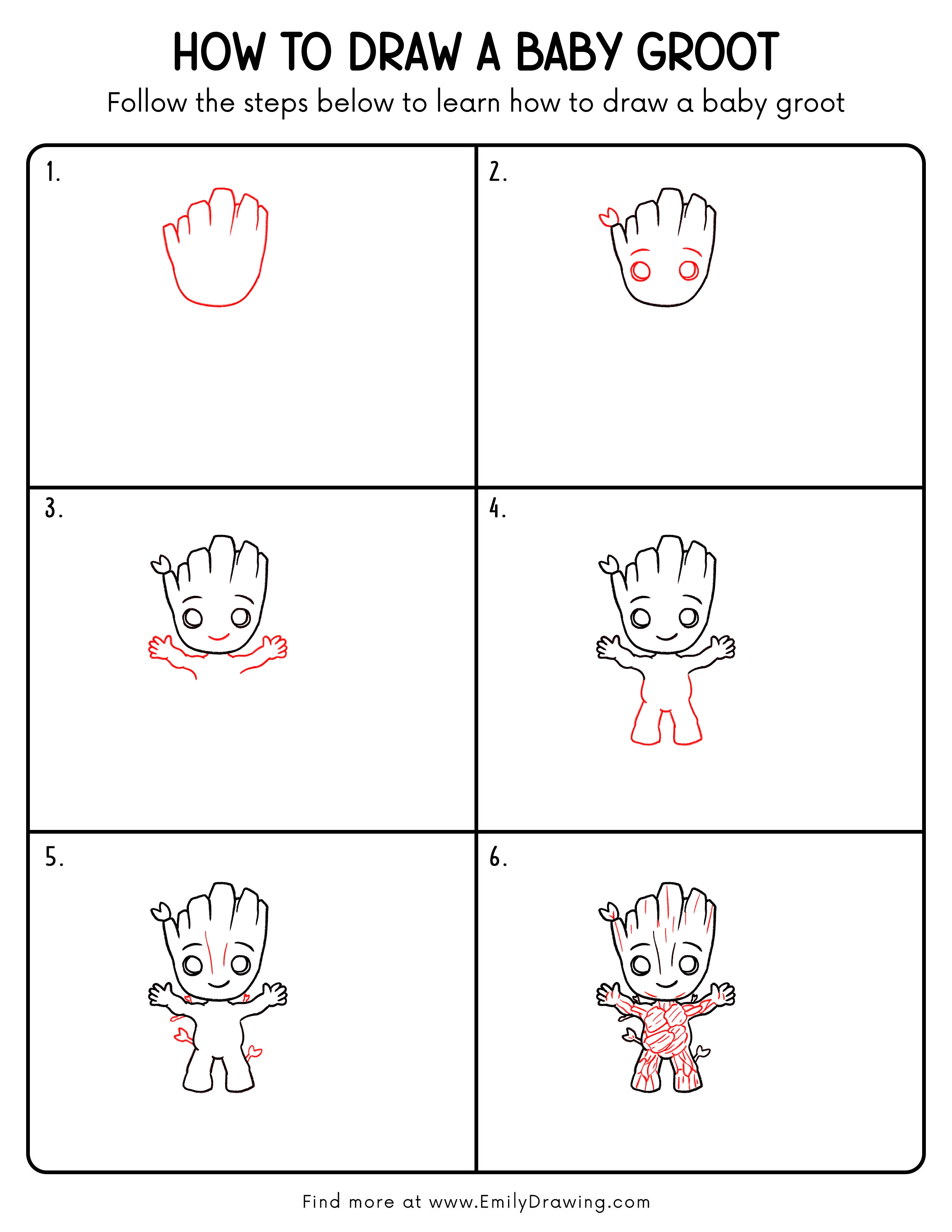 Printable Baby Groot Drawing Guide